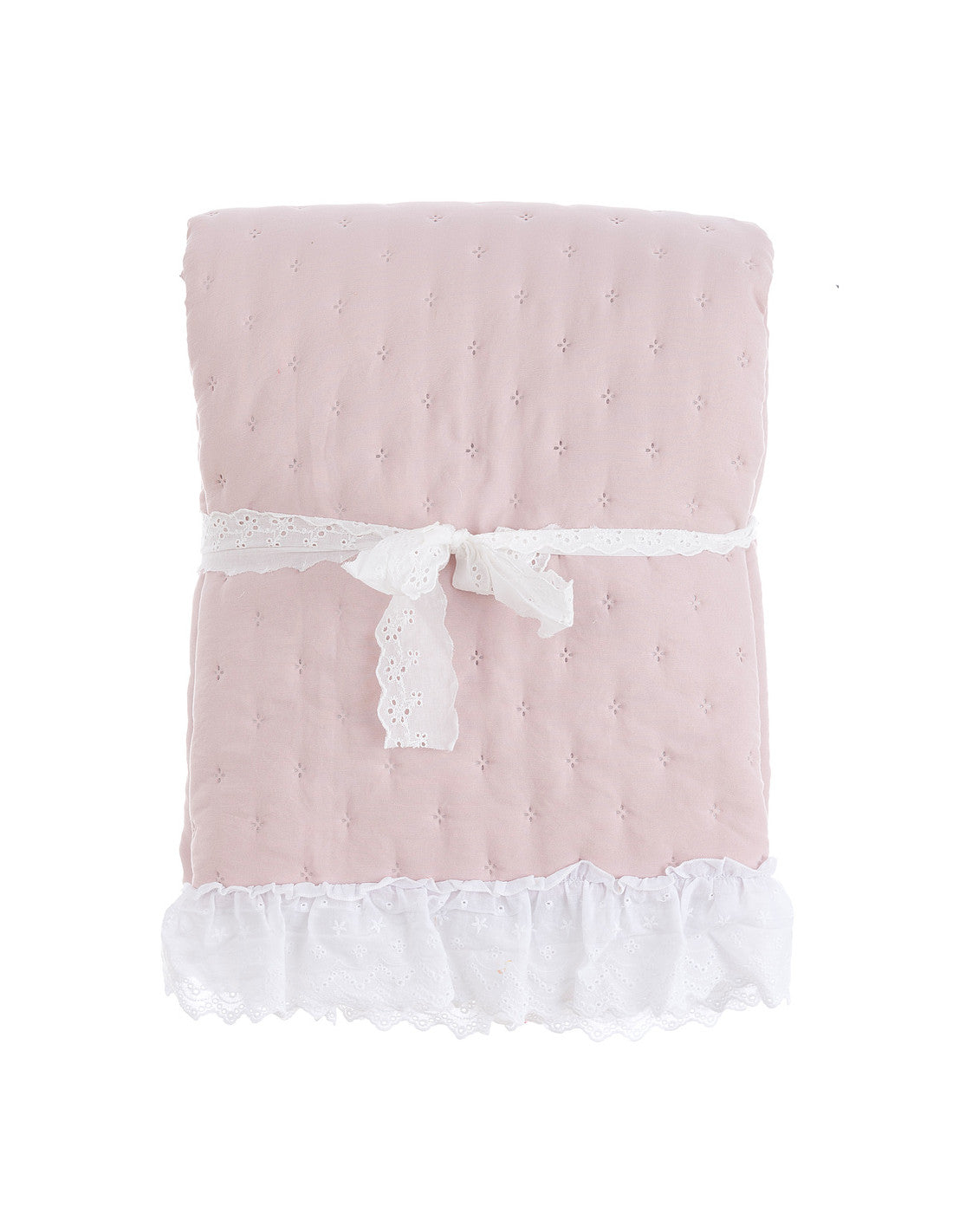 Trapunta singola con gala in pizzo Sangallo, colore rosa, Linea Sangallo. Blanc Mariclò