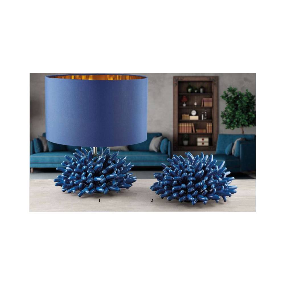 Lampada Anemone di mare, colore blu, in porcellana Capodimonte, H. 40cm. Melaverde
