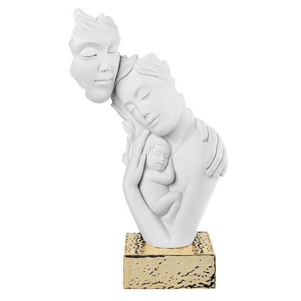 Scultura famiglia face, H. 39 cm. bianco base oro. Bongelli