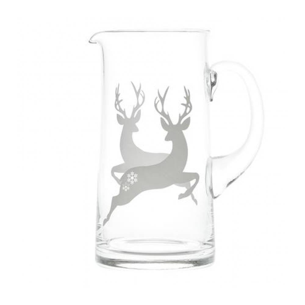 Brocca in vetro decoro "Cervi" 1,2lt., trasparente con disegno in bianco. Simple day