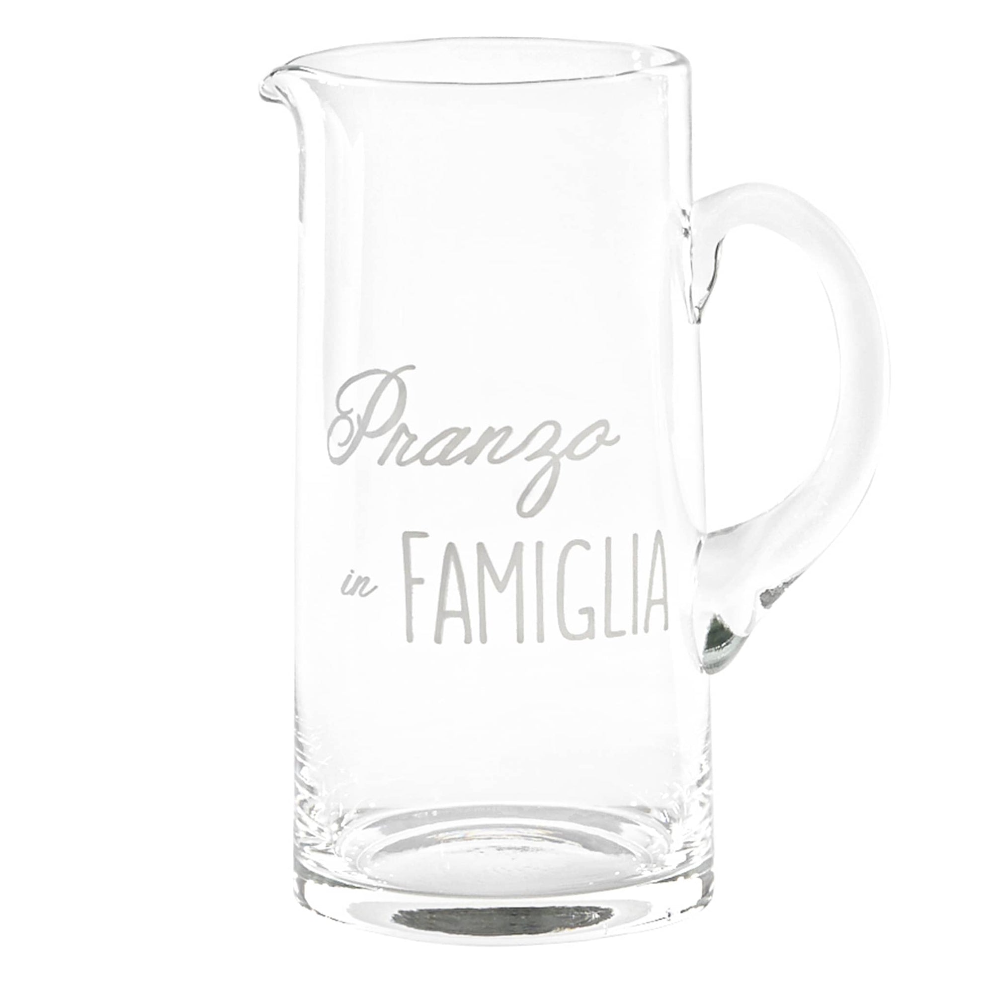 Brocca in vetro decoro "Pranzo in famiglia" 1,2lt., trasparente con scritta in bianco. Simple day