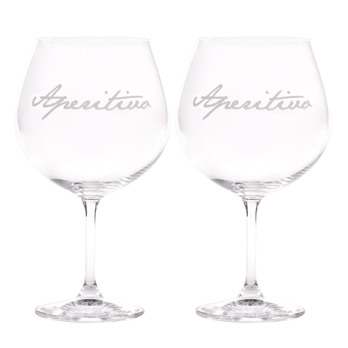 Set 2 calici cocktail decoro "Aperitivo", trasparente con scritta in bianco. Simple day