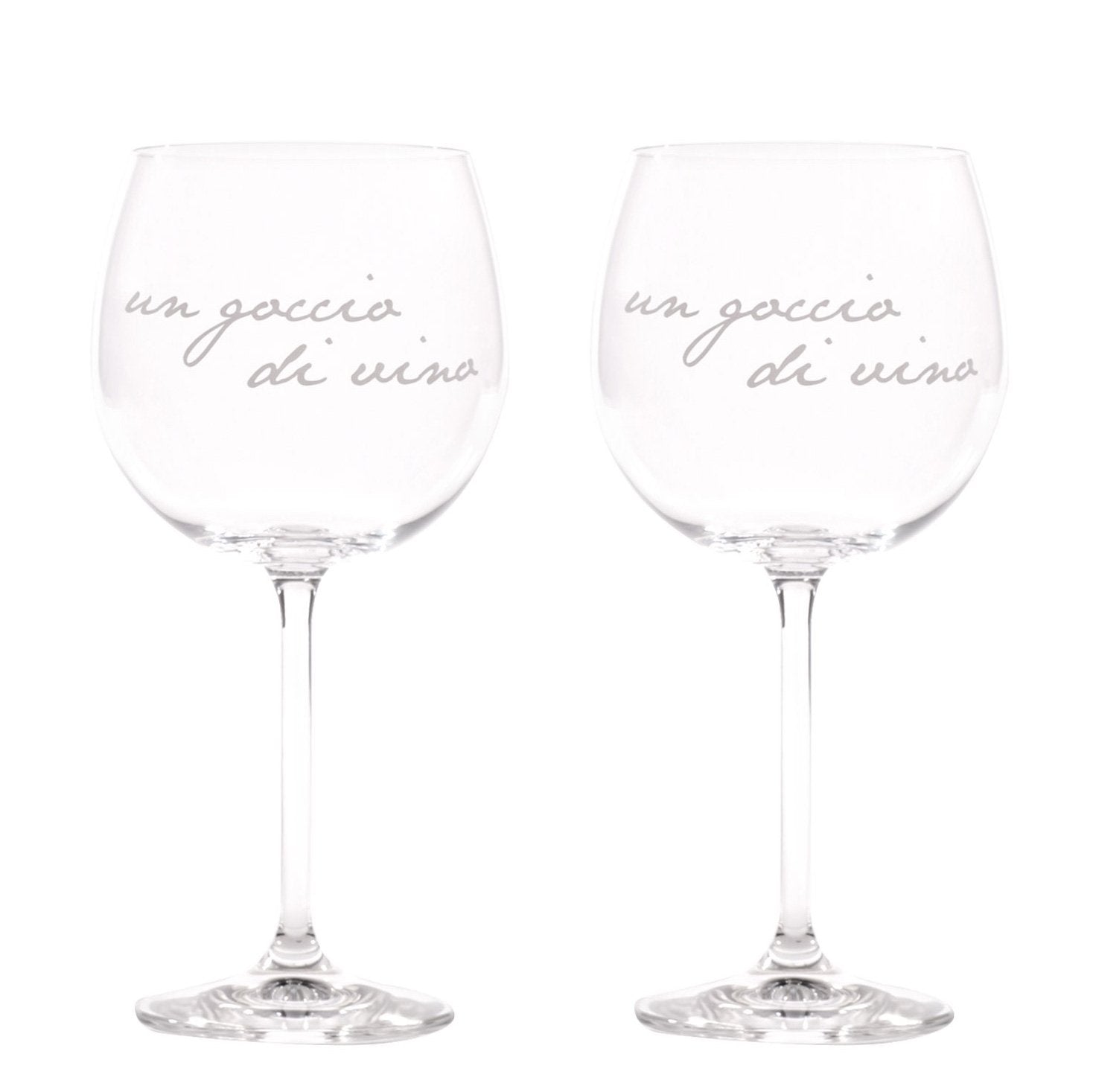Set 2 calici vino decoro "Un goccio di vino", trasparente con scritta in bianco. Simple day