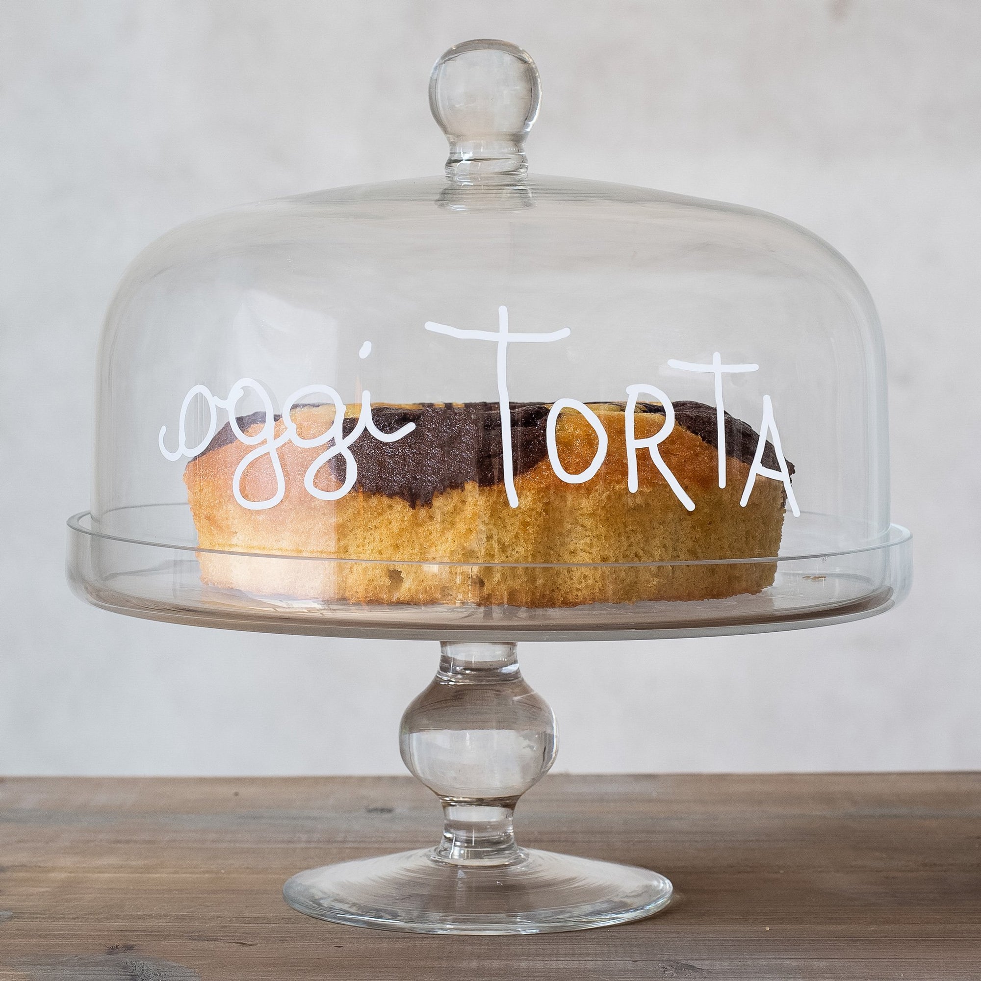 Campana in vetro decoro Oggi Torta in bianco diametro 24.5cm. Simple day