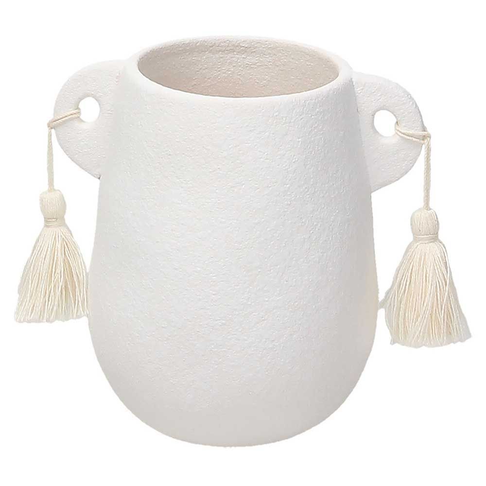 Vaso bianco, con nappe e 2 manici, H 14 Cm. Linea Pottery. Tognana