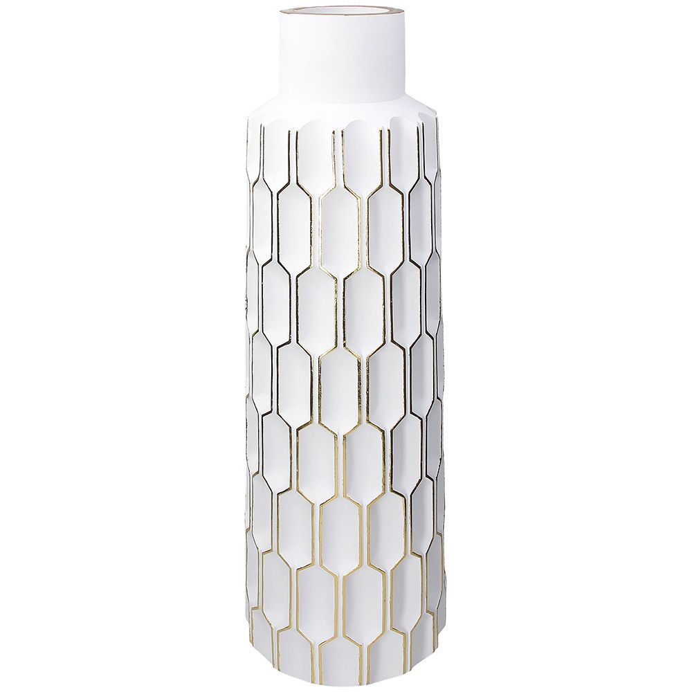Vaso "Ermes" bianco e oro, H.66, in resina. Tognana