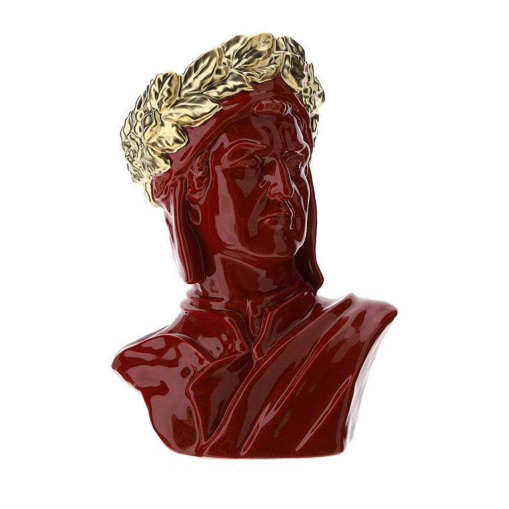 Vaso/contenitore Testa Dante, in gres, colore rosso/oro, misura 35cm. Hervit Creations