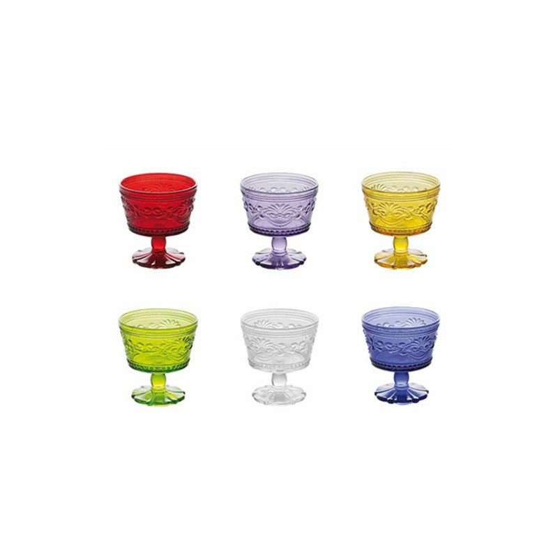 Set 6 coppette macedonia "Florence", in vetro, colori assortiti. Fade