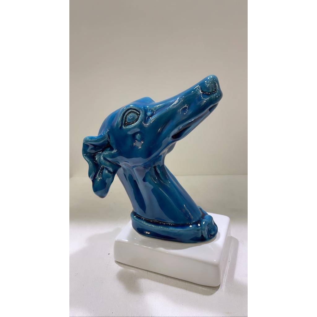 Statua "Cane" colore blu, in porcellana lucida. Amage