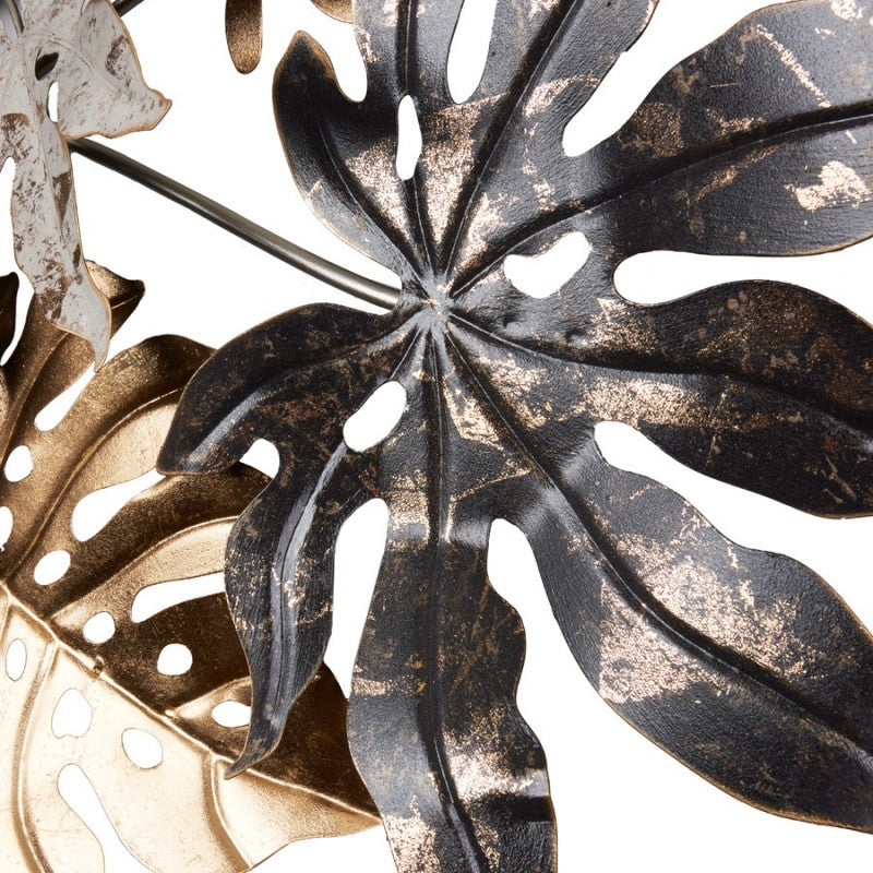Decorazione da parete foglie, in metallo, oro, grigio e nero. L'oca nera