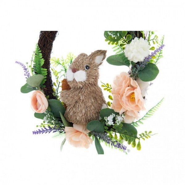 Decoro Ghirlanda con coniglio e fiori. Blanc Mariclò