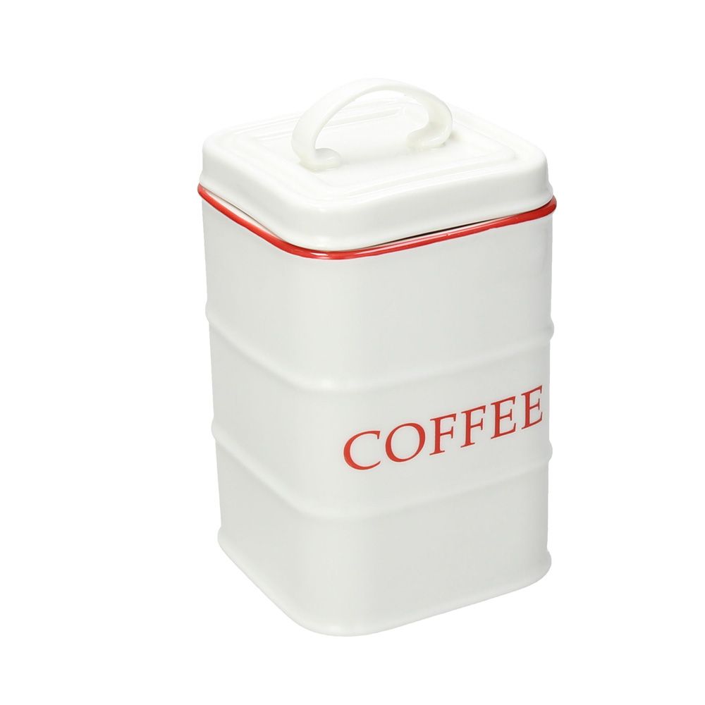 Set barattoli SALE, ZUCCHERO E CAFFE', porcellana, bianco e rosso. Tognana