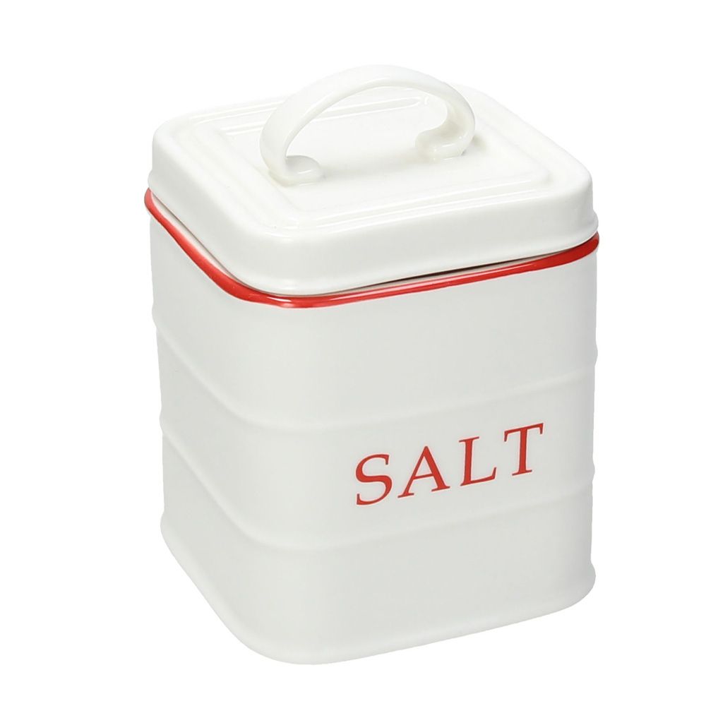 Set barattoli SALE, ZUCCHERO E CAFFE', porcellana, bianco e rosso. Tognana