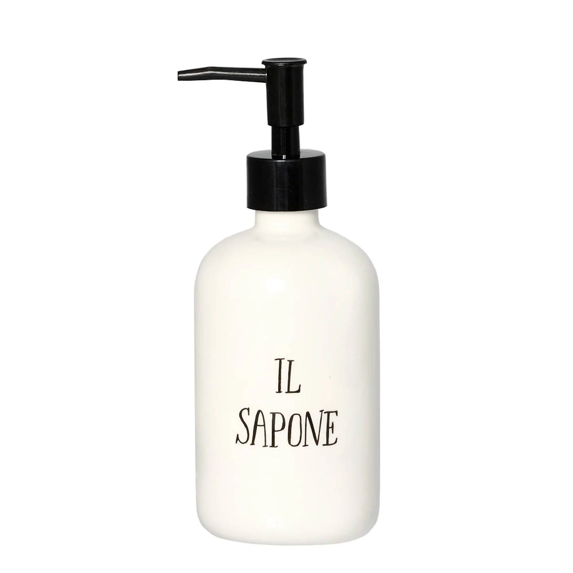 Dosasapone bianco con scritta "IL SAPONE" nero. Simple day