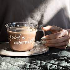 Set 2 tazze in vetro borosilicato decoro "Good morning" trasparente. Simple day