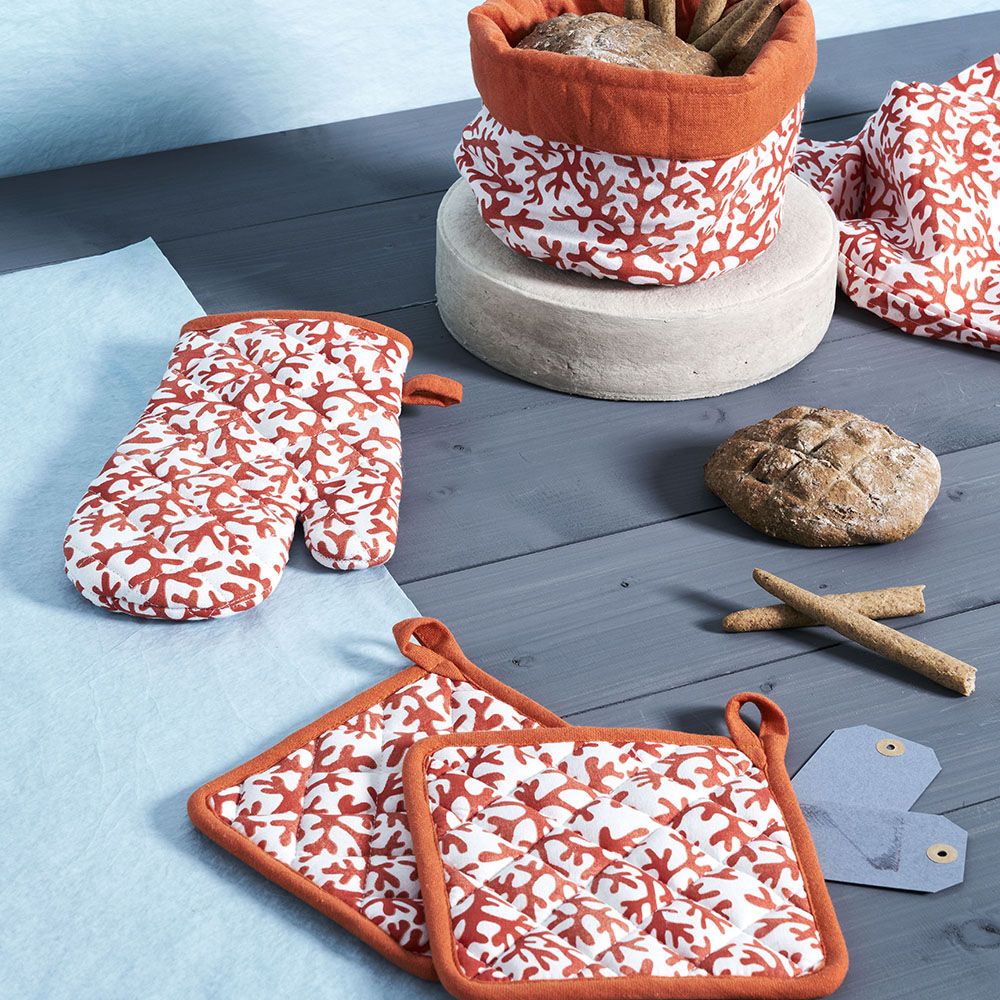 Cestino pane disegno corallo, rotondo REEF colore rosso e bianco. Tognana