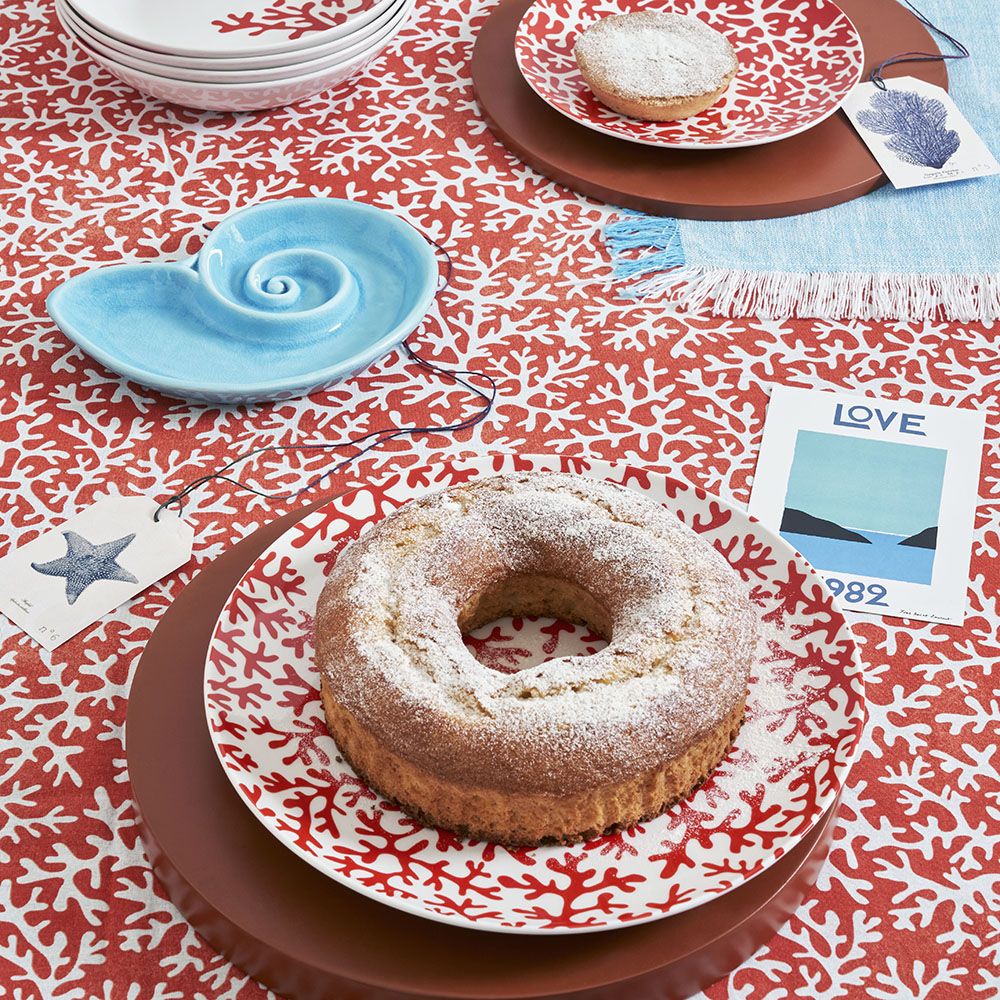 Tovaglia disegno corallo Reef, colore rosso e bianco 140x240 cm. Tognana