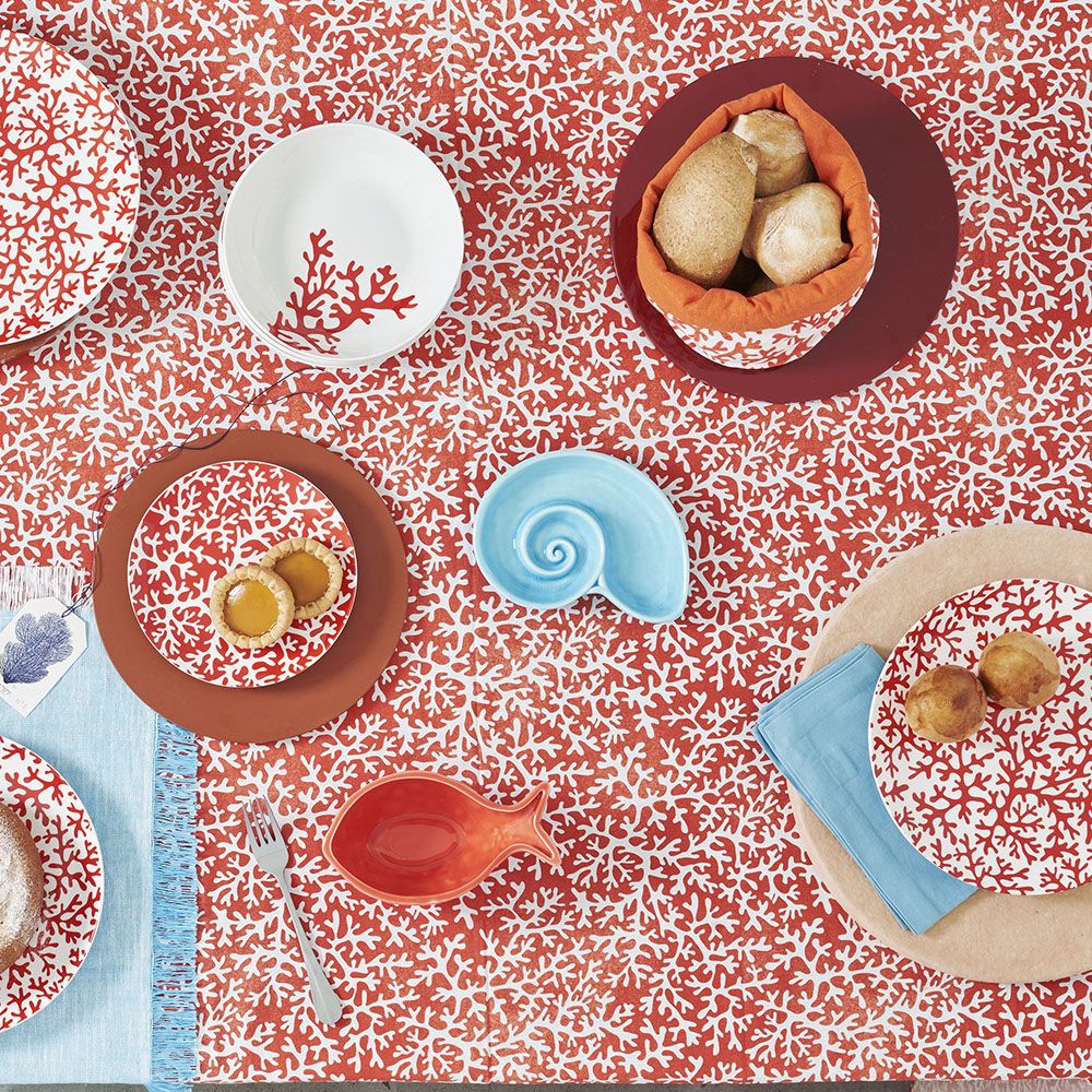 Tovaglia disegno corallo Reef, colore rosso e bianco 140x180 cm. Tognana