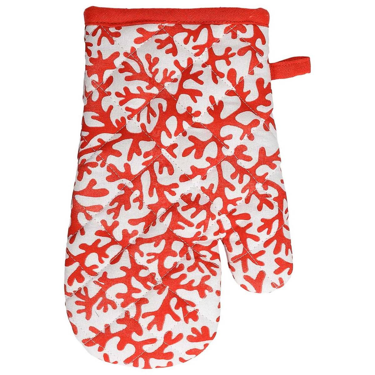 Guanto Forno disegno corallo Reef, colore rosso e bianco. Tognana