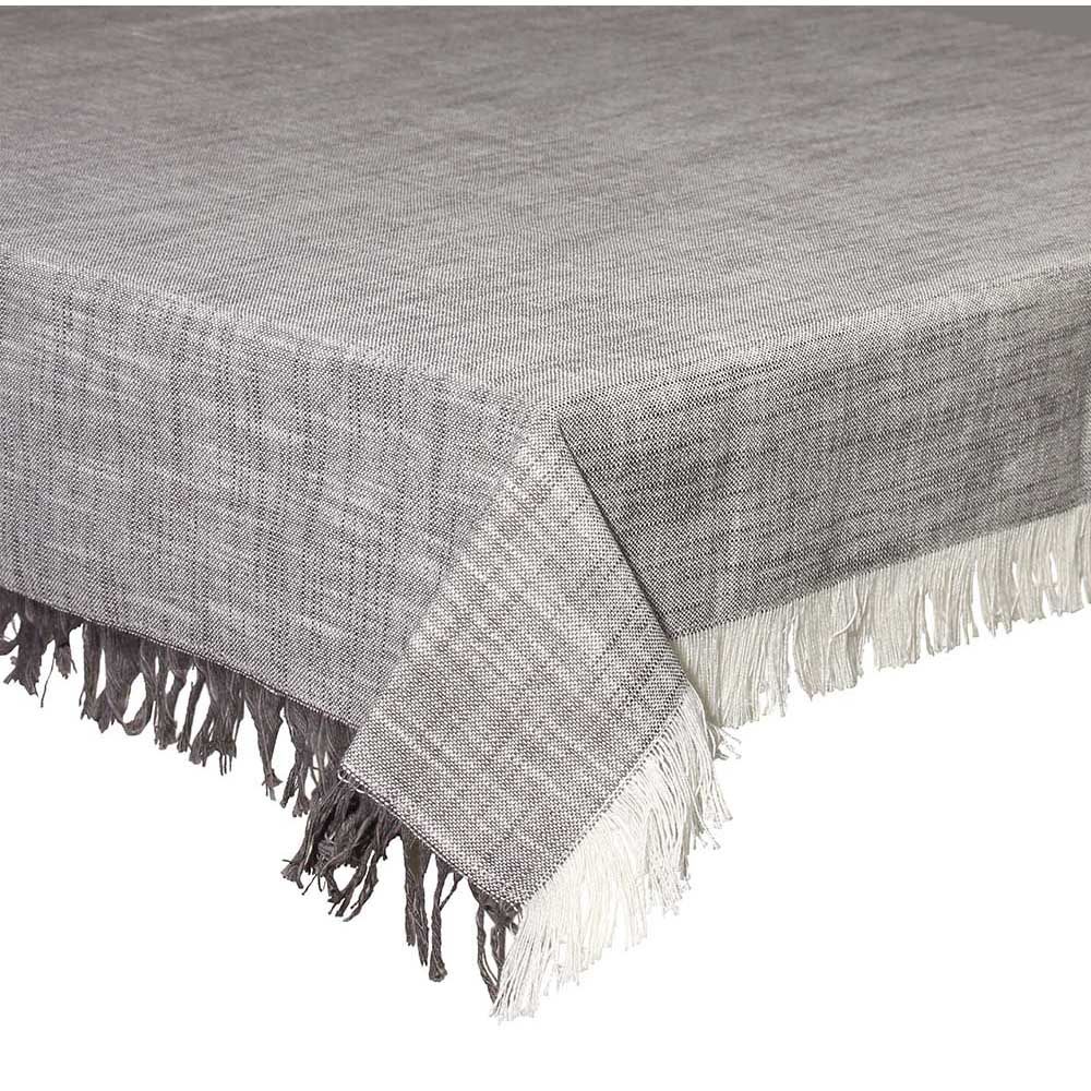 Tovaglia con frange, Linea Volterra, 150x300cm. colore grigio. Tognana