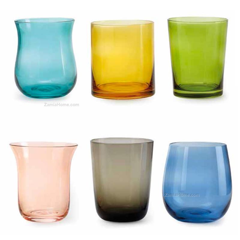 Set 6 bicchieri acqua, Linea Celine, colori e forme assortite. Fade