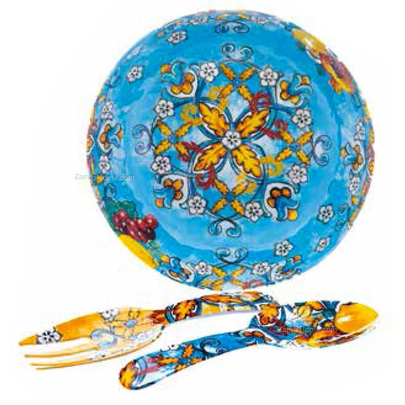 Set 3 pezzi, insalatiera con mestoli, Linea Isabella, 30x19.5cm., in melamina. Fade