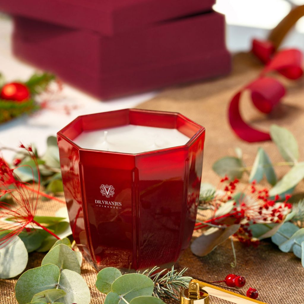 Gift box XMAS EDITION Diffusore 250 ml ROSSO NOBILE con bastoncini neri + candela 80grammi. Dr. Vranjes