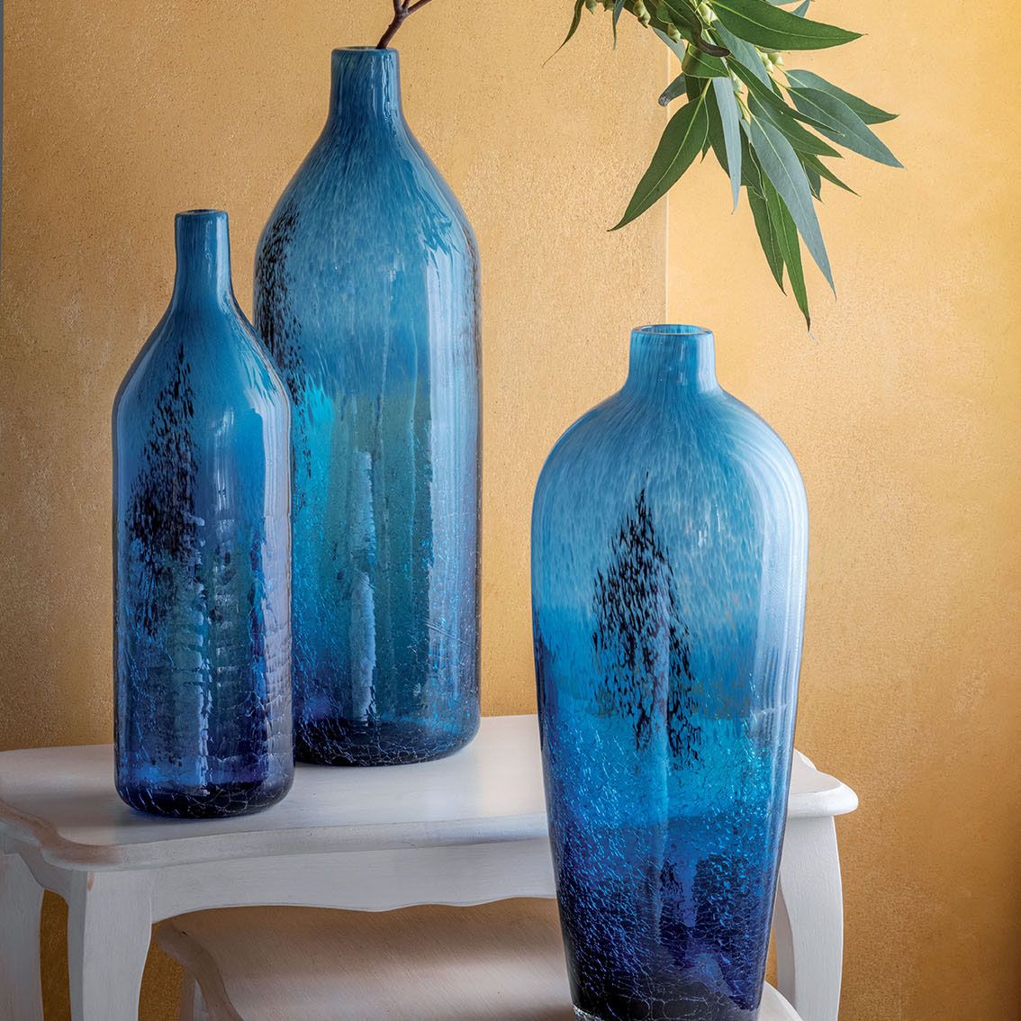 Vaso "Crash" blu, H.40 in vetro. Tognana