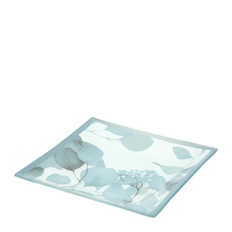 Piatto vetro, Botanic, blu, misura 20x20cm. Hervit Creations