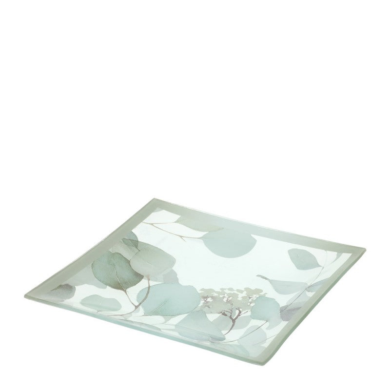 Piatto vetro, Botanic, verde, misura 20x20cm. Hervit Creations