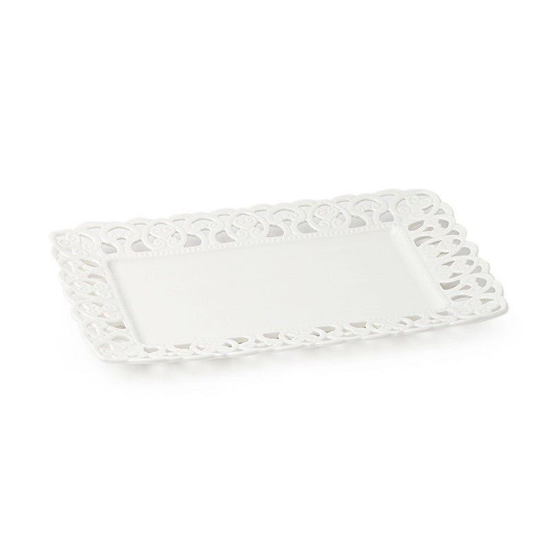 Vassoio, in porcellana, traforato bianco, misura 31x21 cm. Hervit Creations
