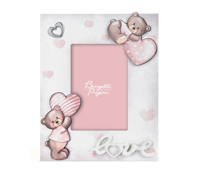 Portafoto orsetto, colore rosa, misura int. 10x15, est. 20x25 cm. Bongelli