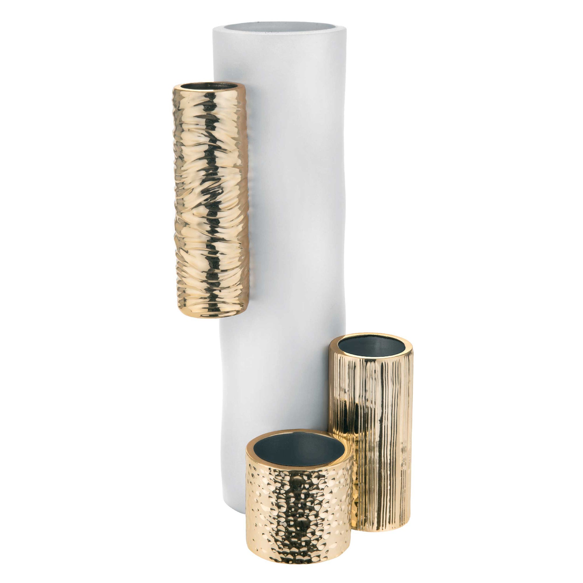 Vaso Modular, H.34 cm. bianco e oro. Bongelli