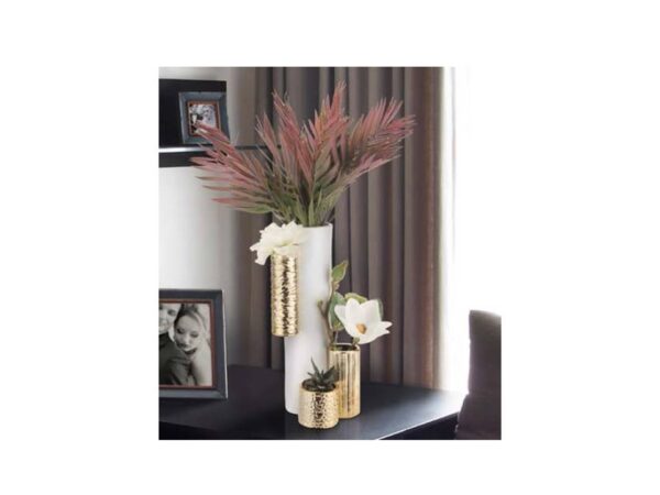 Vaso Modular, H.34 cm. bianco e oro. Bongelli