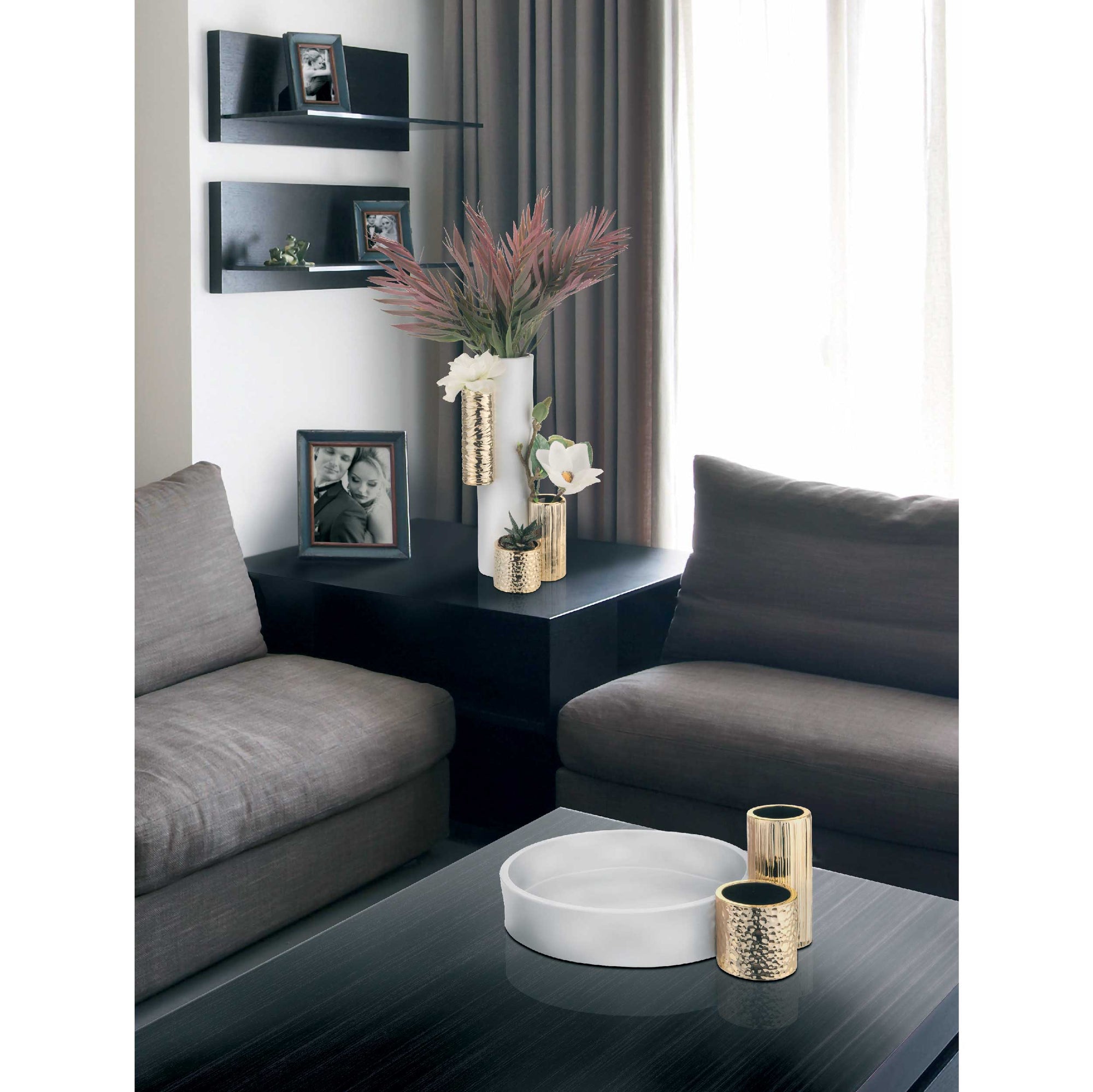 Centro Modular, D.35 cm. bianco e oro. Bongelli