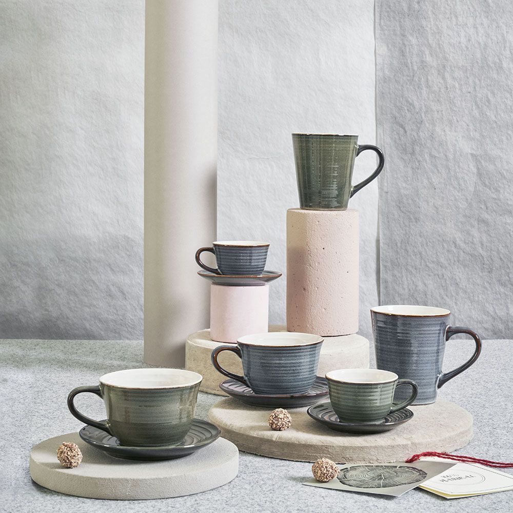 Tazza caffè con piattino, ceramica avio, set 6pz. Tognana