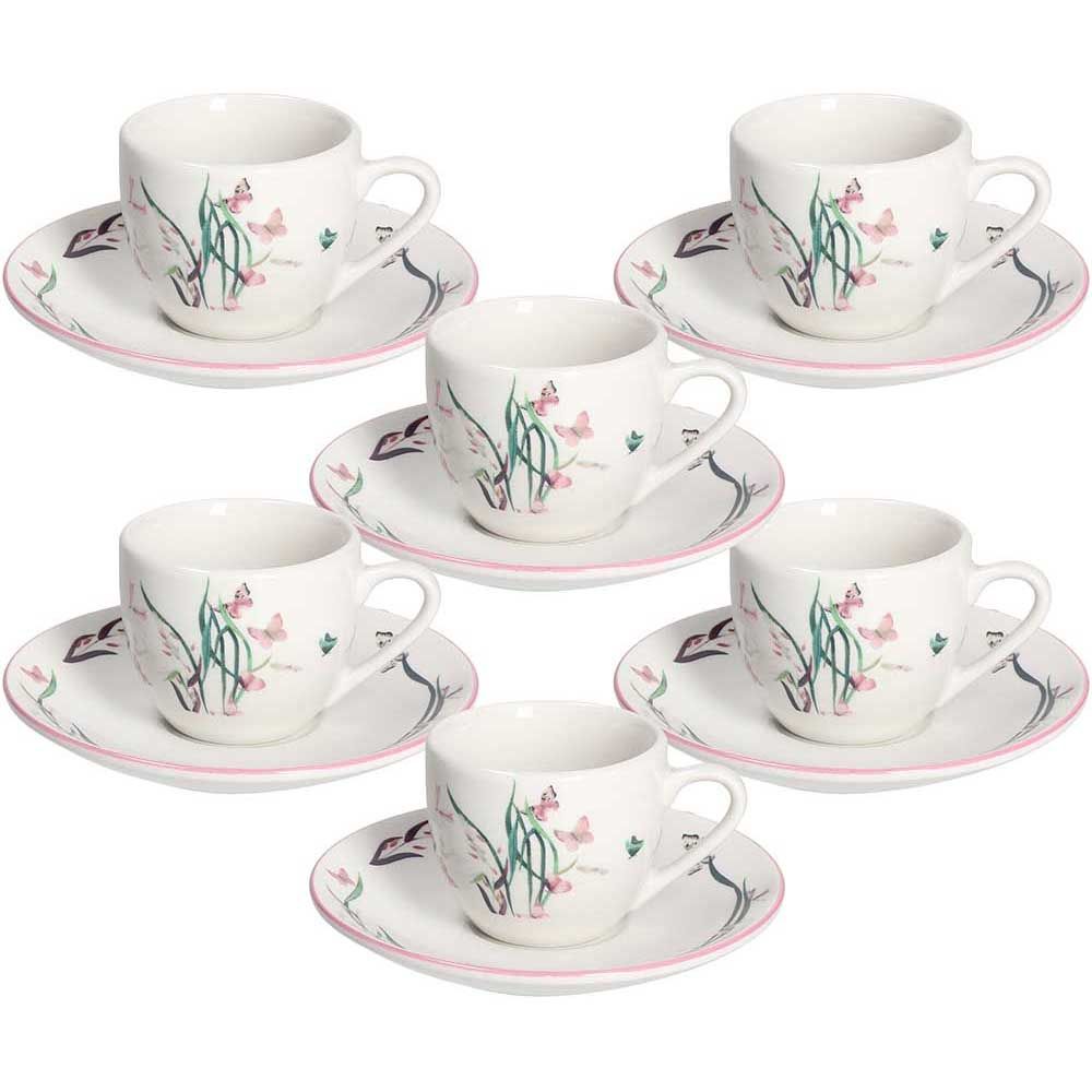 Servizio caffè da 6 Moon Butterfly ball, colore rosa, in porcellana. Tognana