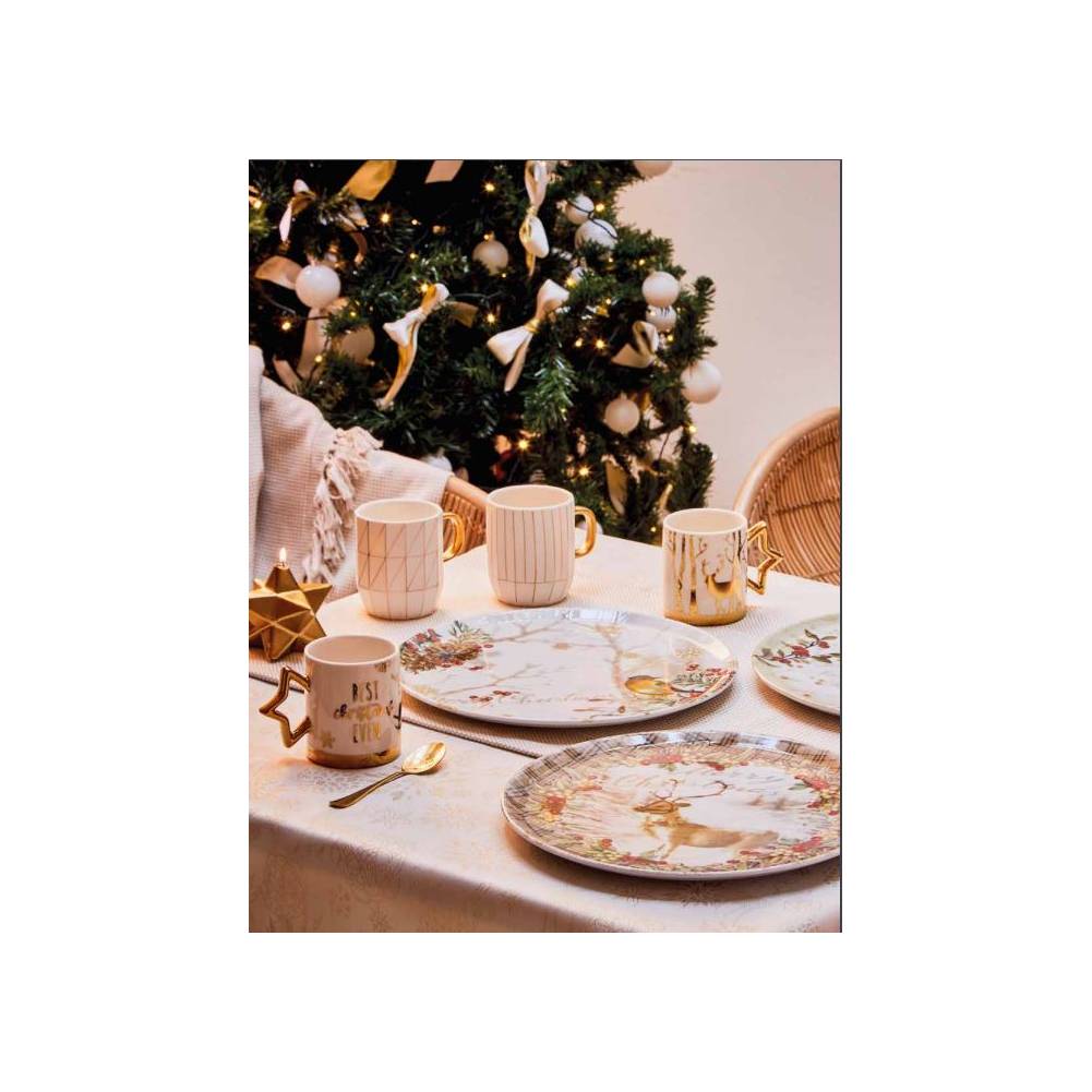 Mug Stripes, Linea New Milk &amp;amp; chery, porcellana, colore bianco e oro. Tognana