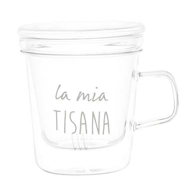 Mug con infusore decoro "La mia tisana", trasparente. Simple day