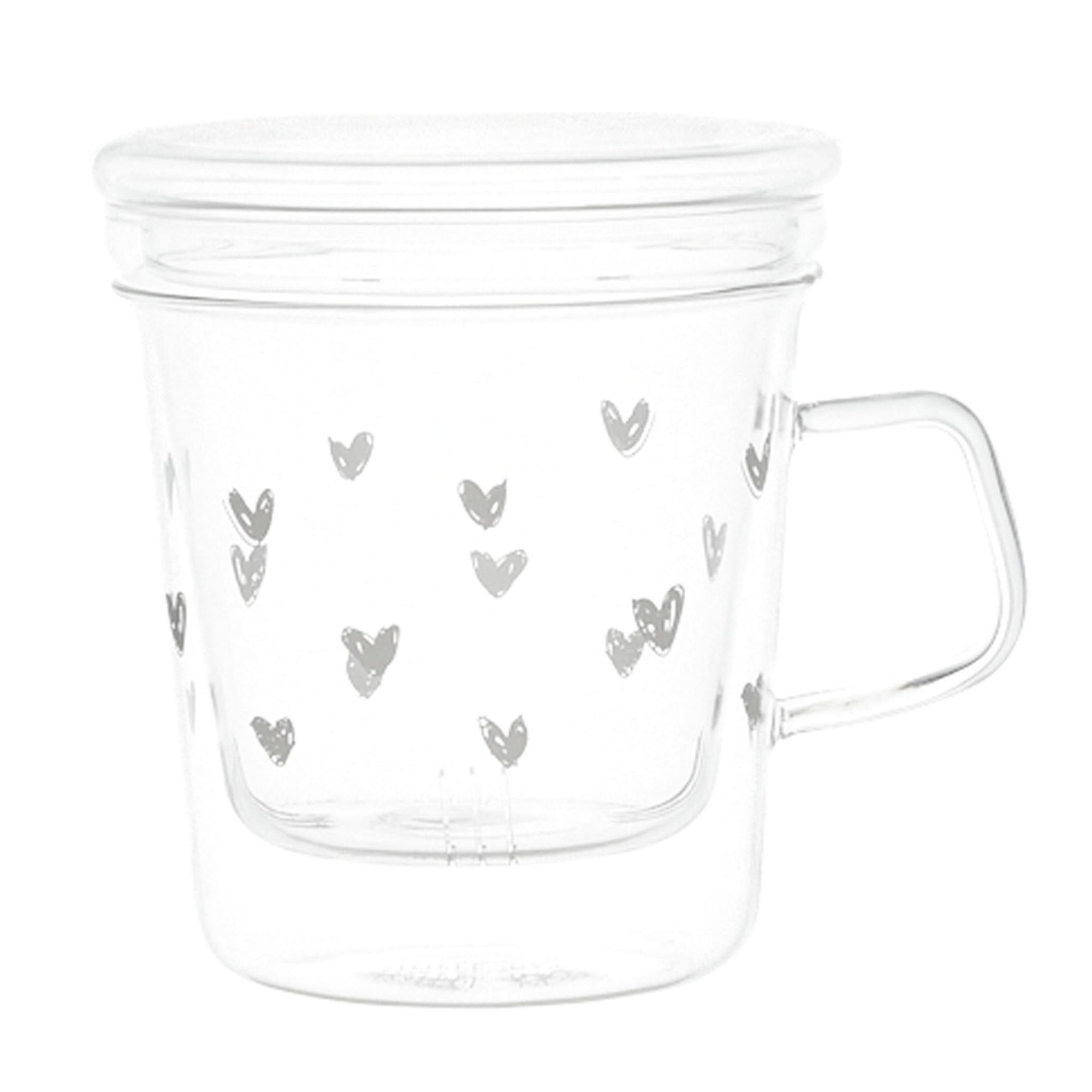 Mug con infusore decoro cuori bianchi, trasparente. Simple day