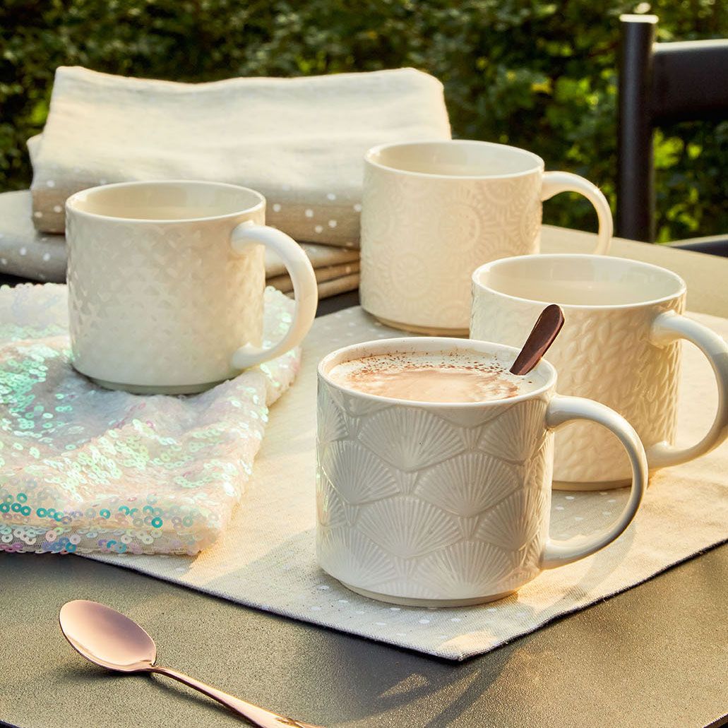 Mug Rhombus Relief, Linea New Milk&amp;coffee, porcellana, colore bianco. Tognana