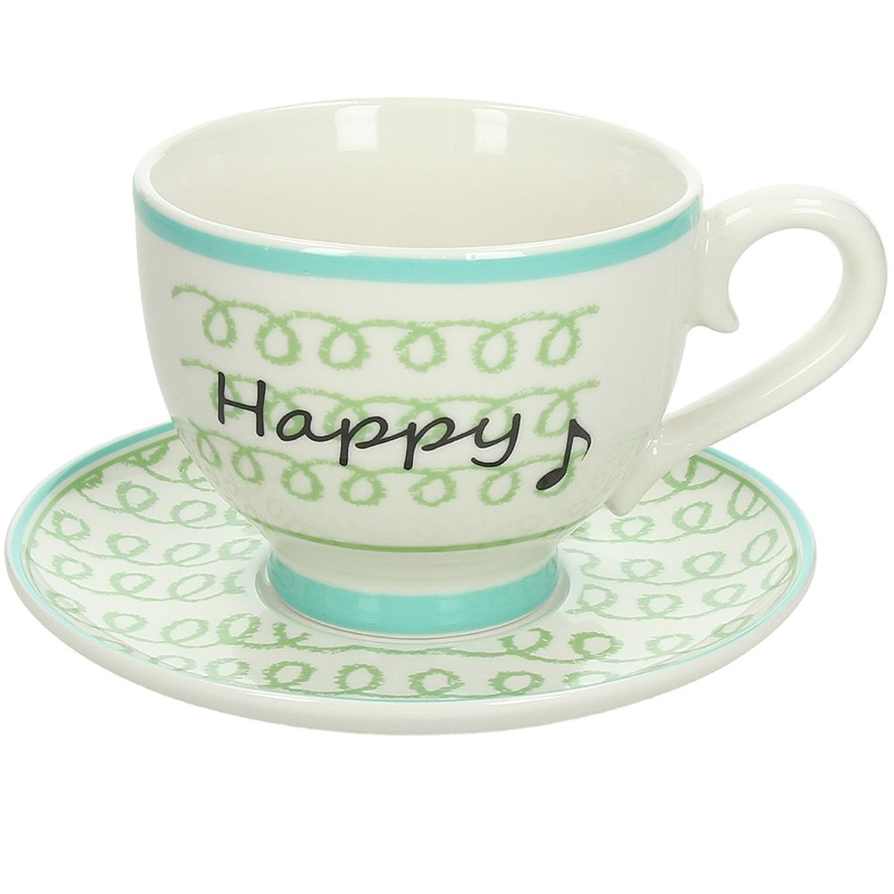 Tazza con piatto, misura jumbo, Happy, colore verde. Tognana