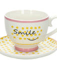 Tazza con piatto, misura jumbo, Smile, colore rosa e giallo. Tognana