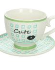 Tazza con piatto, misura jumbo, Cute, colore verde e azzurro. Tognana