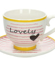 Tazza con piatto, misura jumbo, Lovely, colore rosa e giallo. Tognana