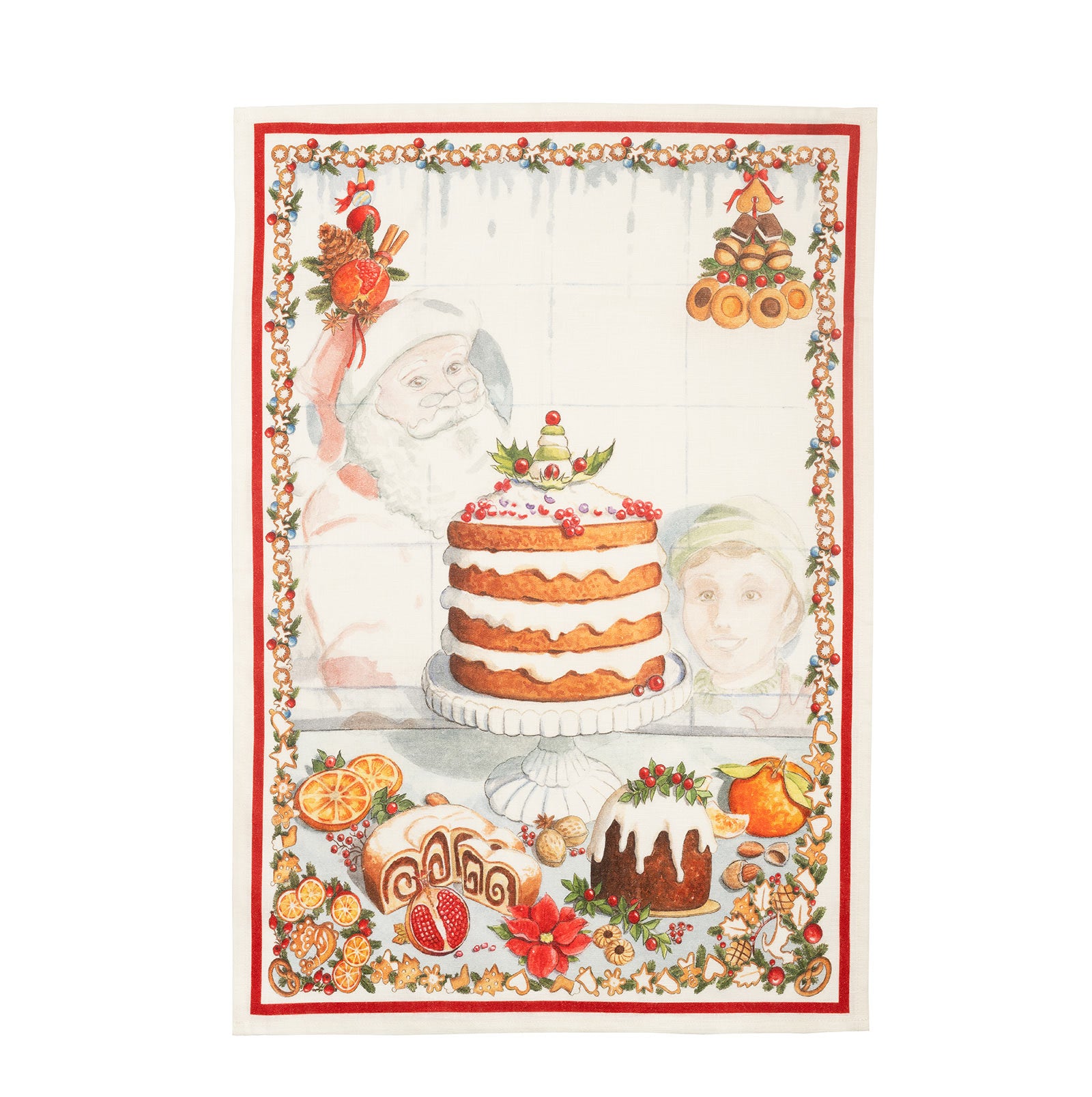 Canovaccio natalizio Noel Gourmand cake 50x70 cm., lino. Tessitura Toscana Telerie