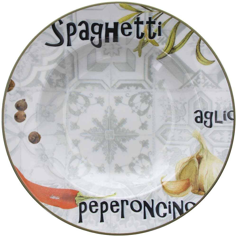 Piatto pasta "Spaghetti aglio peperoncino", in porcellana, 29cm. Tognana