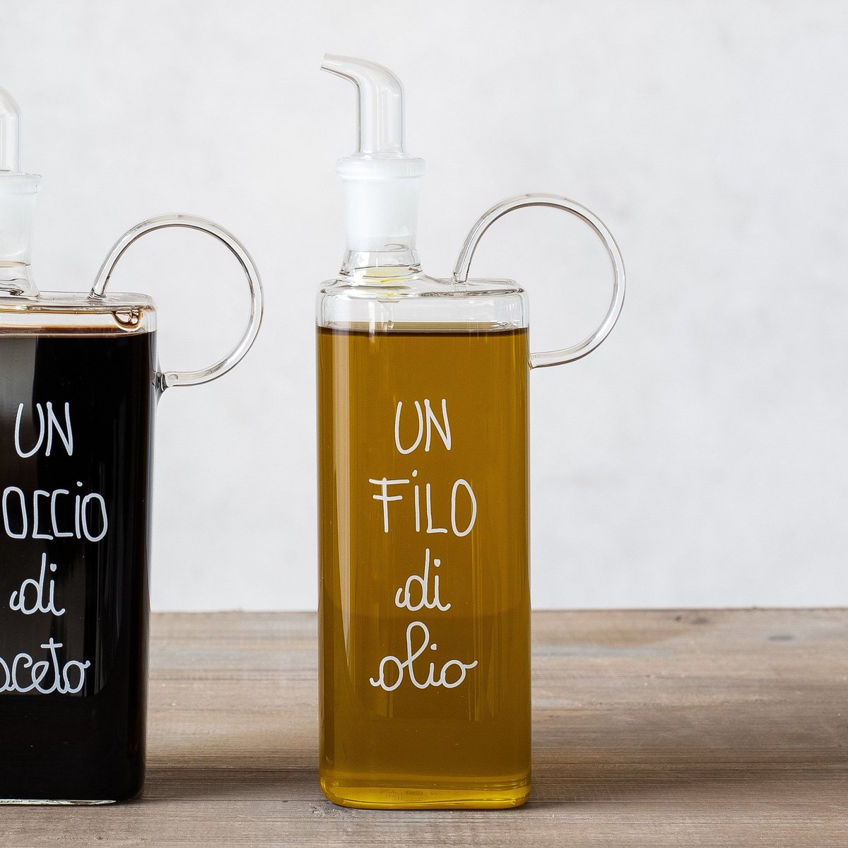 Bottiglia olio in vetro borosilicato decoro "Un filo di olio". Simple day