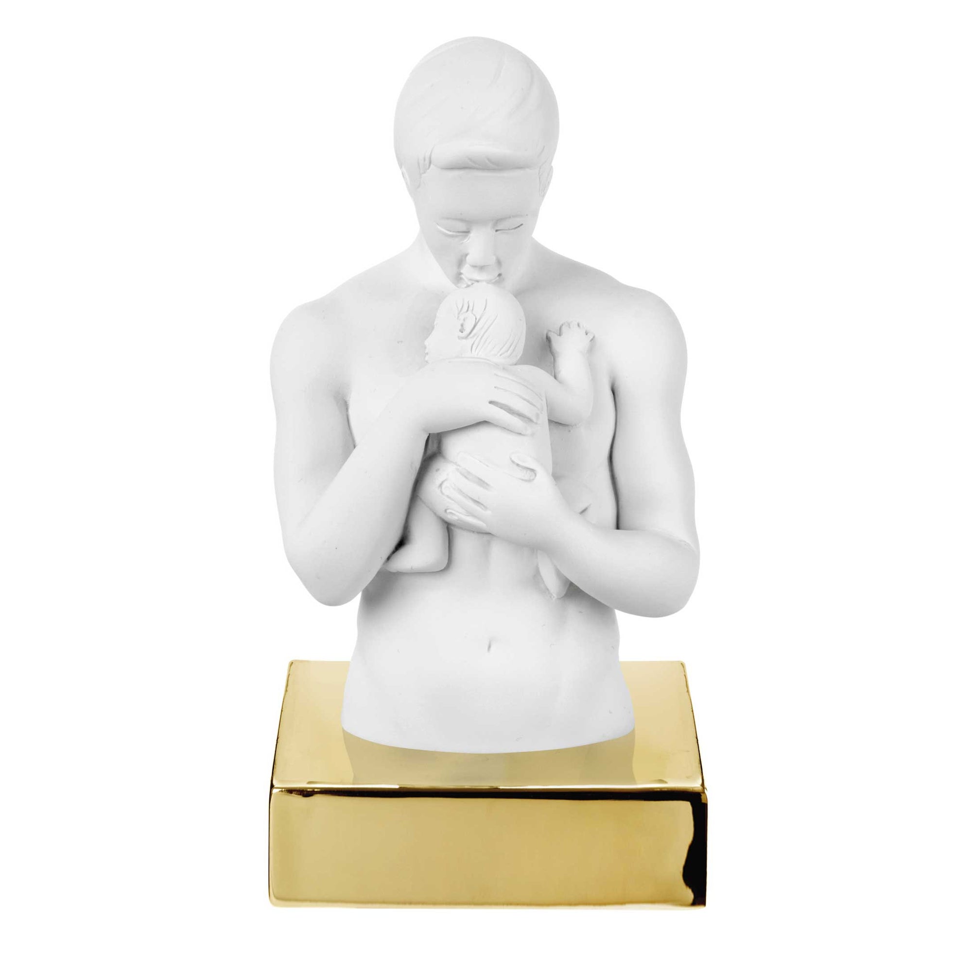 Scultura busto papà, H. 15 cm., bianco base oro. Bongelli