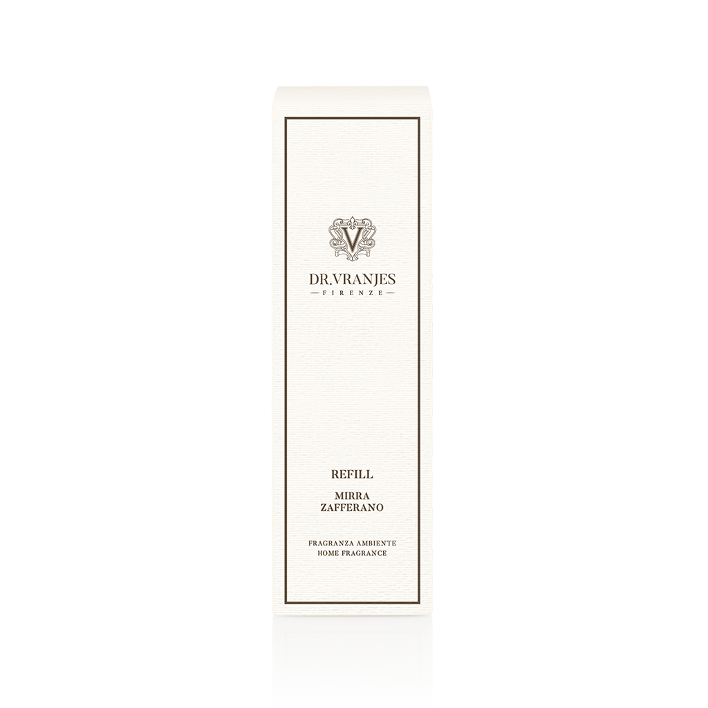 Ricarica Diffusore Mirra Zafferano 500ml con Bastoncini Bianchi. Dr. Vranjes